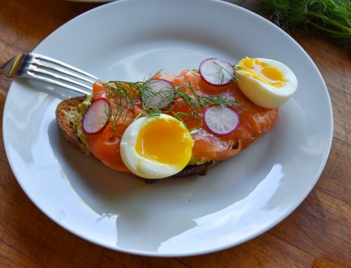Fava Bean and Avocado Toast, with smoked Steelhead and soft-boiled egg