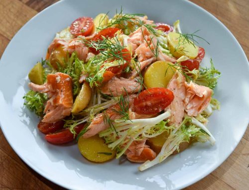 Hot Smoked McFarland Springs Trout Salad, fingerling potatoes, frisee, tomatoes, sherry wine vinaigrette